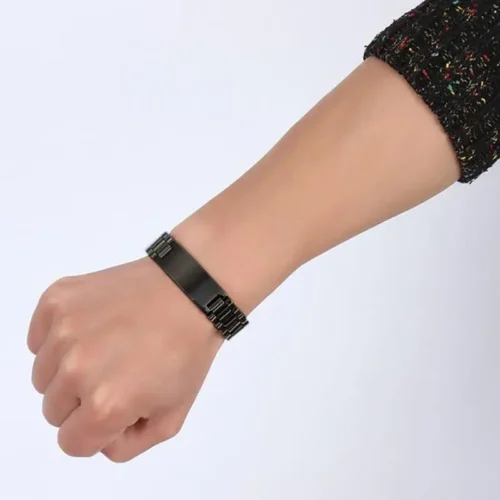 Stylish Black Stainless Steel Bracelet for Men - Durable & Engravable