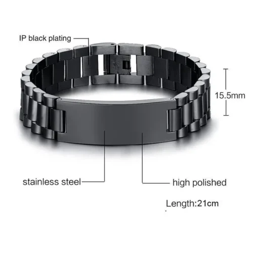 Stylish Black Stainless Steel Bracelet for Men - Durable & Engravable - Image 3