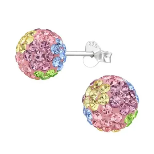 Elegant Silver Crystal Ball Stud Earrings - Sterling Silver, Multi-Color Options