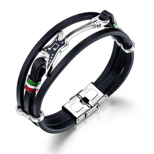 Steel Men's Guitar Leather Bracelet - Stylish & Durable Wrist Accessory