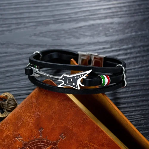 Steel Men's Guitar Leather Bracelet - Stylish & Durable Wrist Accessory - Image 2