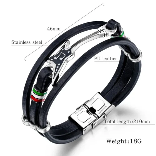 Steel Men's Guitar Leather Bracelet - Stylish & Durable Wrist Accessory - Image 4