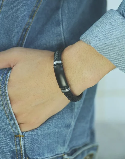 Stainless Steel Men's Braided Leather Bracelet | Stylish & Durable Wrist Accessory - Image 2