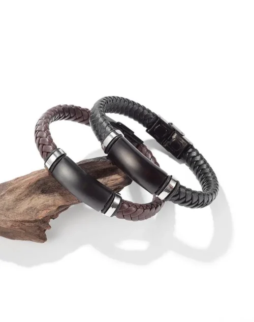 Stainless Steel Men's Braided Leather Bracelet | Stylish & Durable Wrist Accessory - Image 4