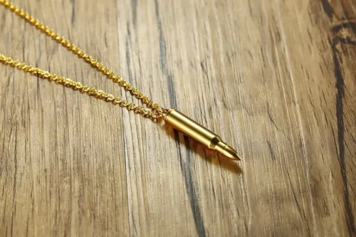 Elegant Stainless Steel Bullet Necklace - Gold Plated, Includes Gift Box - Image 2