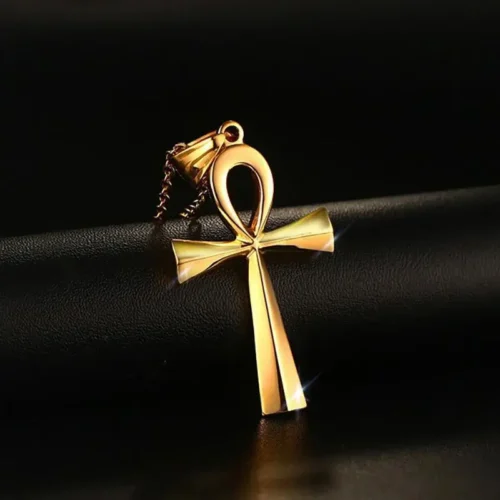 Elegant Steel Gold Egypt Cross Pendant - Premium Stainless Steel Jewelry