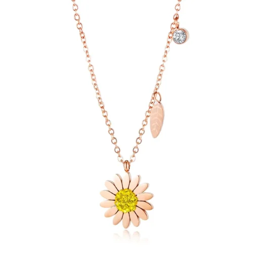 Elegant Womens Steel Rose Gold Flower Necklace - Perfect Gift for Her