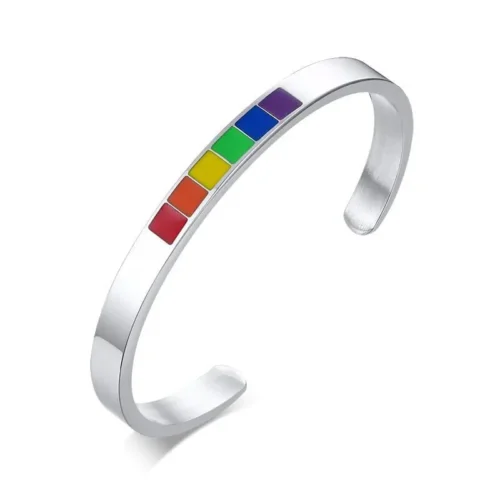 Stainless Steel Enamel Rainbow Cuff Bracelet - Stylish & Vibrant - Image 2
