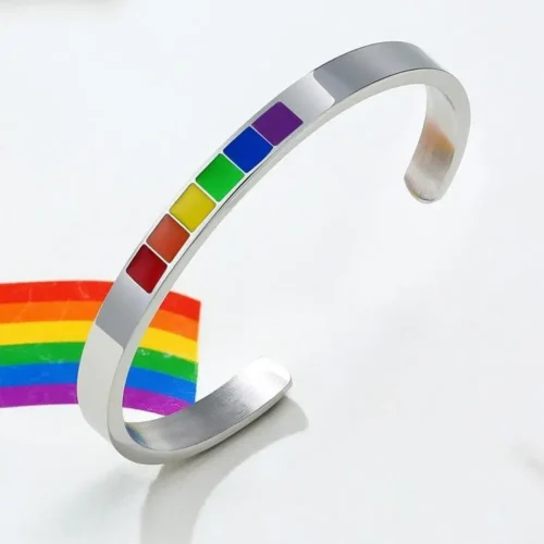 Stainless Steel Enamel Rainbow Cuff Bracelet - Stylish & Vibrant