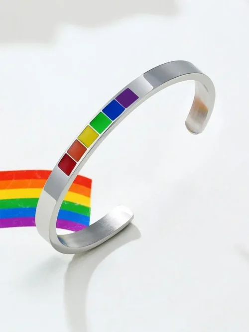 Stainless Steel Enamel Rainbow Cuff Bracelet - Stylish & Vibrant