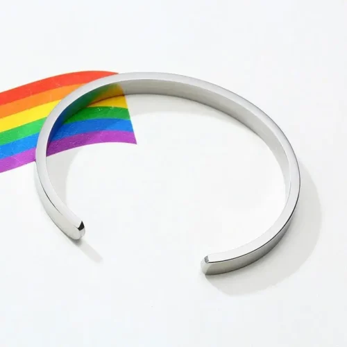 Stainless Steel Enamel Rainbow Cuff Bracelet - Stylish & Vibrant - Image 3