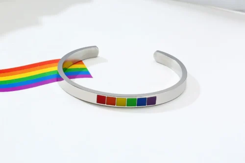 Stainless Steel Enamel Rainbow Cuff Bracelet - Stylish & Vibrant - Image 4