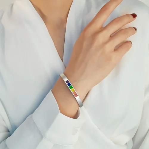 Stainless Steel Enamel Rainbow Cuff Bracelet - Stylish & Vibrant - Image 5