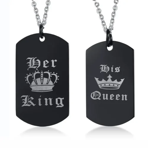 Stainless Steel King Queen Necklace Set for Couples - Perfect Gift