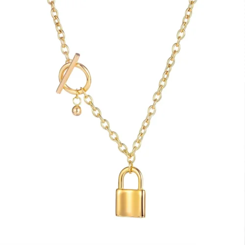 Elegant Womens Rose Gold T-Bar Lock Necklace - Stainless Steel, 43cm Chain - Image 2
