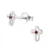 Silver Birthstone Cross Stud Earrings - Sterling Silver Jewelry