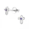 Silver Birthstone Cross Stud Earrings - Sterling Silver Jewelry - Image 2