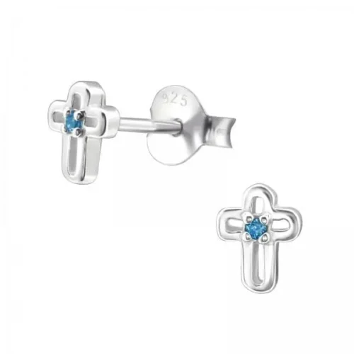 Silver Birthstone Cross Stud Earrings - Sterling Silver Jewelry - Image 3