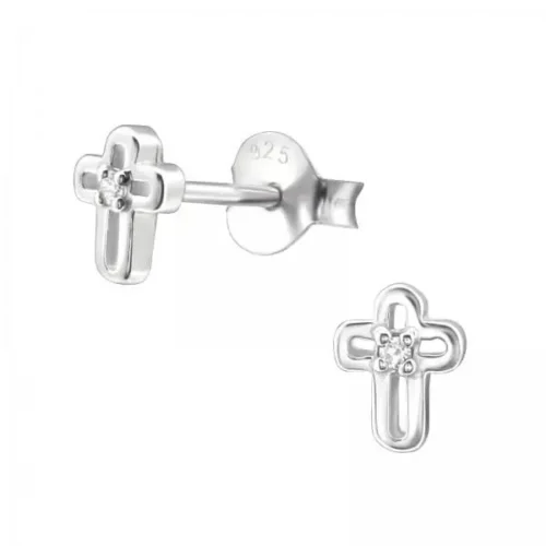 Silver Birthstone Cross Stud Earrings - Sterling Silver Jewelry - Image 4