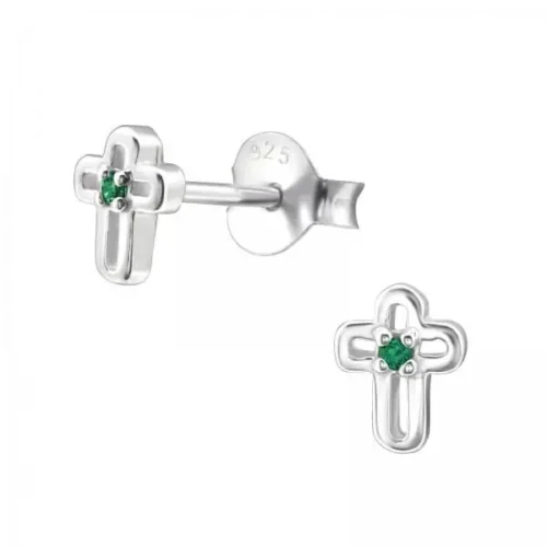 Silver Birthstone Cross Stud Earrings - Sterling Silver Jewelry - Image 5