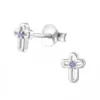 Silver Birthstone Cross Stud Earrings - Sterling Silver Jewelry - Image 6