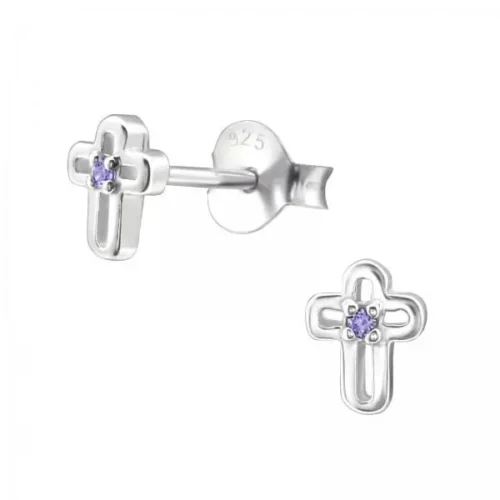 Silver Birthstone Cross Stud Earrings - Sterling Silver Jewelry - Image 6