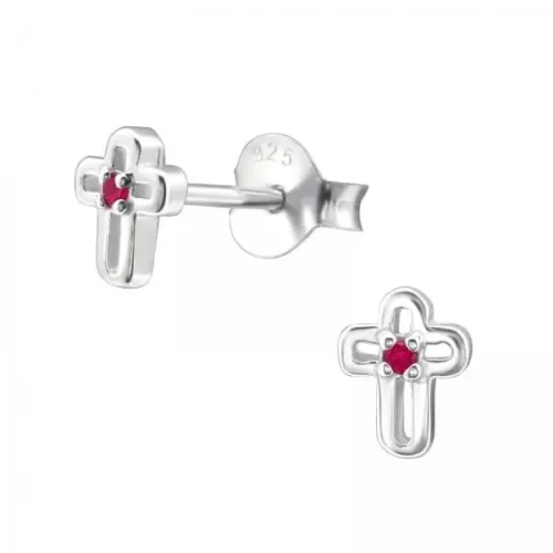 Silver Birthstone Cross Stud Earrings - Sterling Silver Jewelry - Image 7