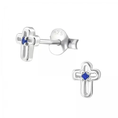 Silver Birthstone Cross Stud Earrings - Sterling Silver Jewelry - Image 9