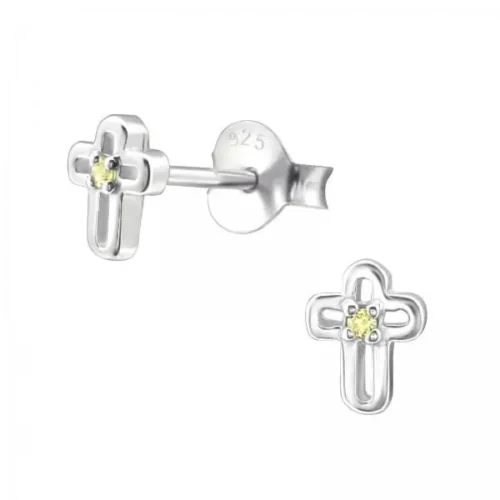 Silver Birthstone Cross Stud Earrings - Sterling Silver Jewelry - Image 10