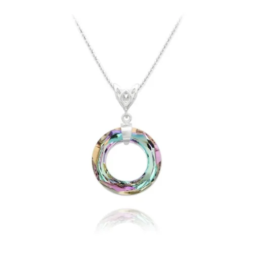 Exquisite Multicolour Crystal Circle Necklace Sterling Silver, Swarovski Crystals
