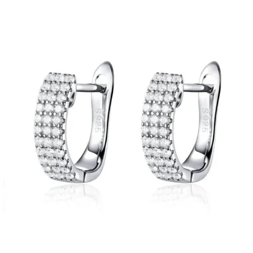 Elegant Silver and Crystal Stud Earrings - Sterling Silver Zirconia Hoops