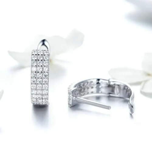 Elegant Silver and Crystal Stud Earrings - Sterling Silver Zirconia Hoops - Image 2
