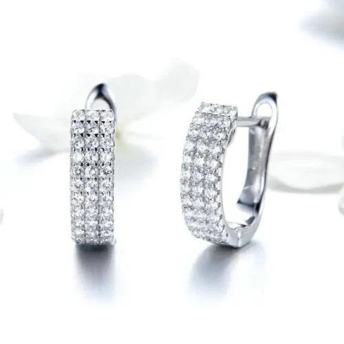 Elegant Silver and Crystal Stud Earrings - Sterling Silver Zirconia Hoops - Image 3