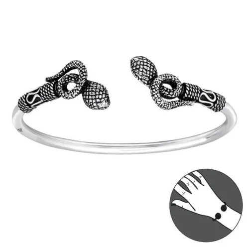 Silver Snake Bangle Bracelet for Women - Sterling Silver, Elegant Design
