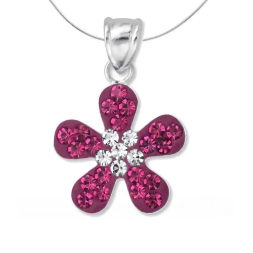 Elegant Pink and White Flower Pendant Necklace with Gemstones - Sterling Silver
