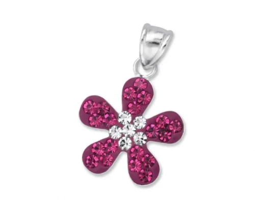Elegant Pink and White Flower Pendant Necklace with Gemstones - Sterling Silver - Image 2