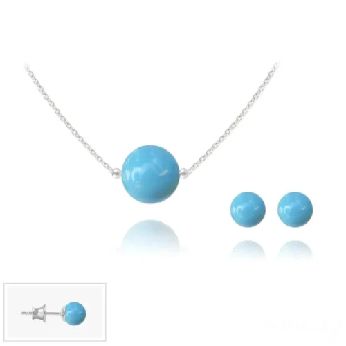 Elegant Silver Turquoise Pearl Pendant Necklace Jewellery Set | Sterling Silver Gifts