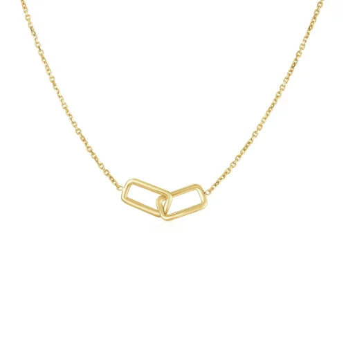 Elegant 14k Yellow Gold Necklace with Interlocking Petite Rectangles - Perfect Gift - Image 9