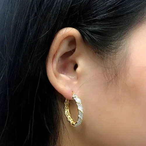 Sandy Beach Hoop Earrings | 18kt Gold Plated with Rhodium Plating - Image 2