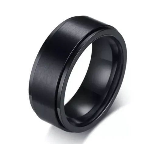 Elegant Men's Black Spinner Rings - High-Quality Steel, Matte Finish - Image 2