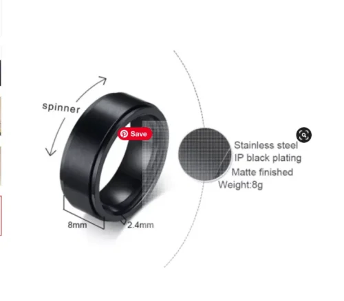 Elegant Men's Black Spinner Rings - High-Quality Steel, Matte Finish - Image 3