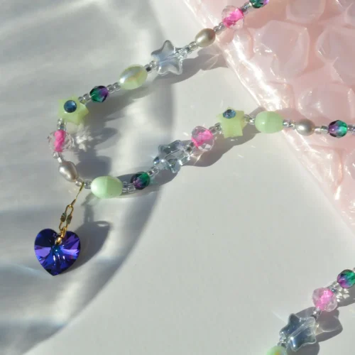 SELF LOVE Necklace Handcrafted Swarovski Heart & Freshwater Pearl Jewelry - Image 2