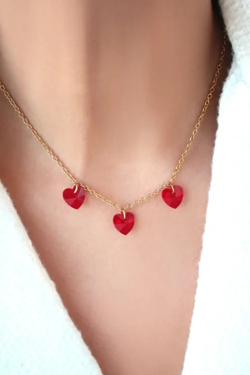 Love Trilogy | 3 Red Hearts 24K Gold Plated Necklace Elegant & Versatile Jewelry - Image 2