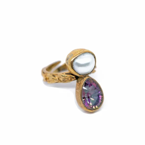 The MYSTIC Ring - Handcrafted 24K Gold & Silver Adjustable Ring with Mystic Topaz & Pearl - Image 2