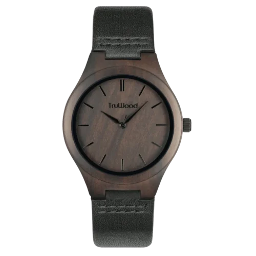 TruWood Epoch: Sleek Black Sandalwood Wood Watch with Leather Band - Image 2
