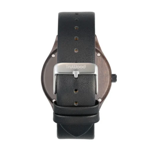 TruWood Epoch: Sleek Black Sandalwood Wood Watch with Leather Band - Image 3