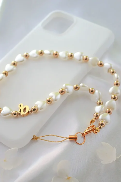 18K Custom Initial | Heart Pearls Beaded Lanyard - Image 3