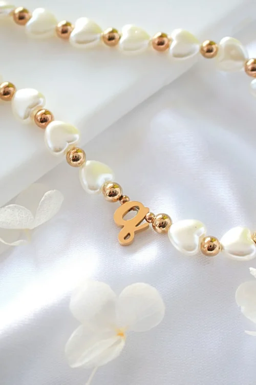 18K Custom Initial | Heart Pearls Beaded Lanyard - Image 2