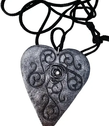 Polymer clay silver and black heart pendant