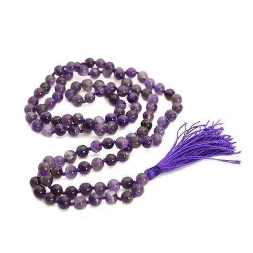 Natural Amethyst Mala Prayer 108 Beads Japa Mala Tassel Necklace | Handcrafted Spiritual Jewelry